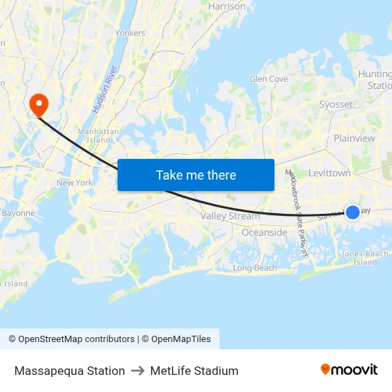 Massapequa Station to MetLife Stadium map
