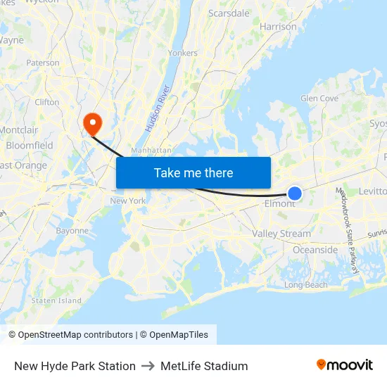 New Hyde Park Station to MetLife Stadium map