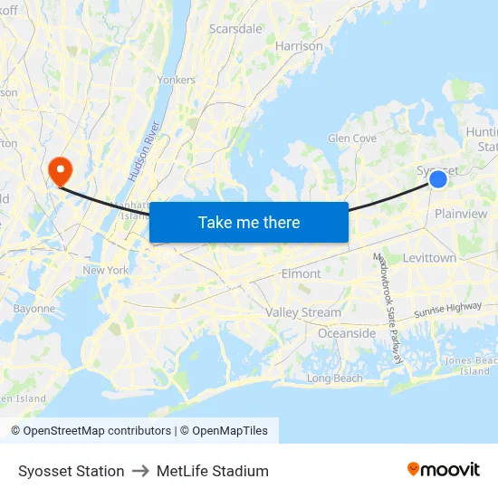Syosset Station to MetLife Stadium map