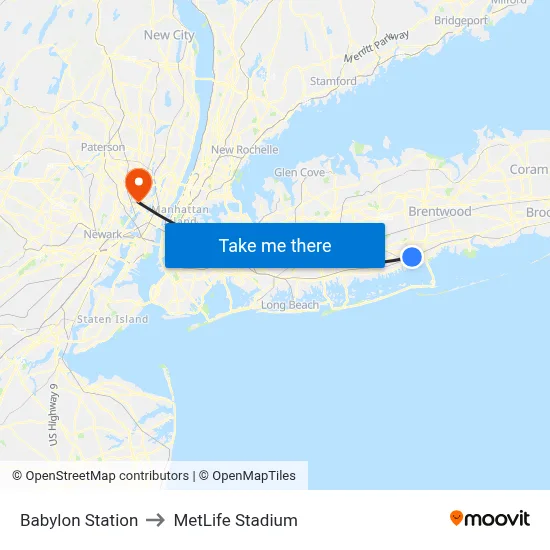 Babylon Station to MetLife Stadium map