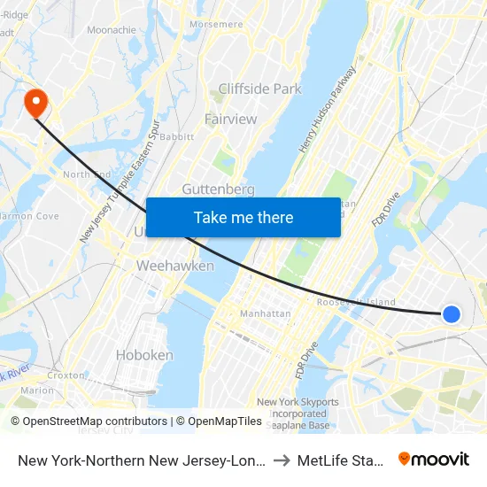 New York-Northern New Jersey-Long Island to MetLife Stadium map