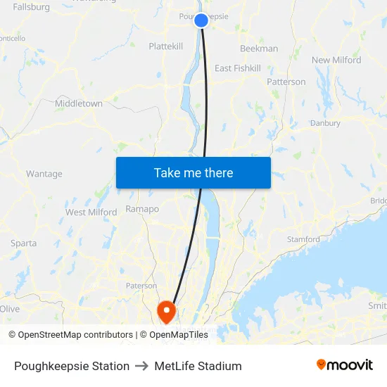 Poughkeepsie Station to MetLife Stadium map