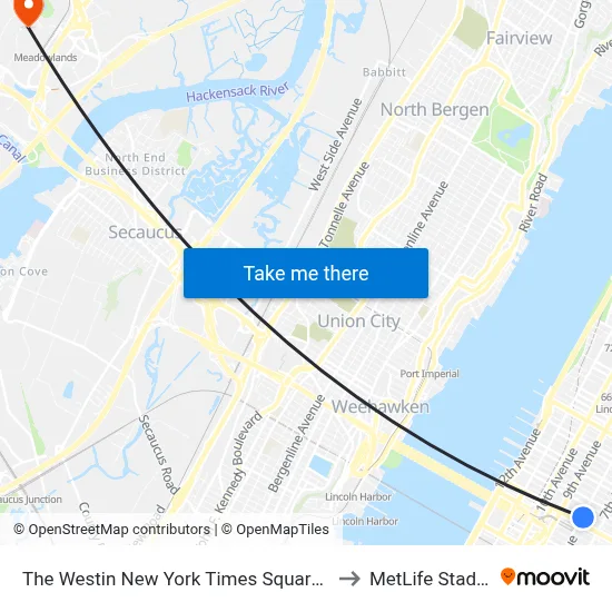 The Westin New York Times Square Hotel to MetLife Stadium map