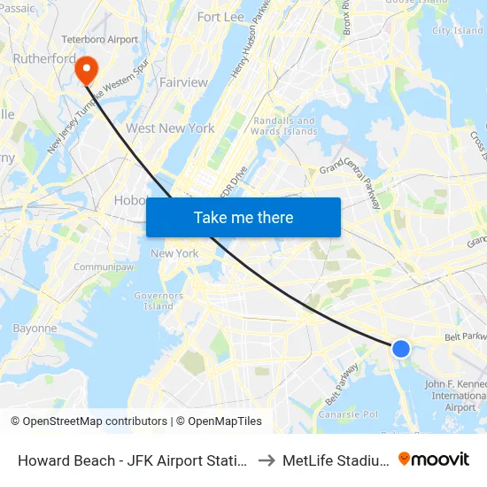 Howard Beach - JFK Airport Station to MetLife Stadium map