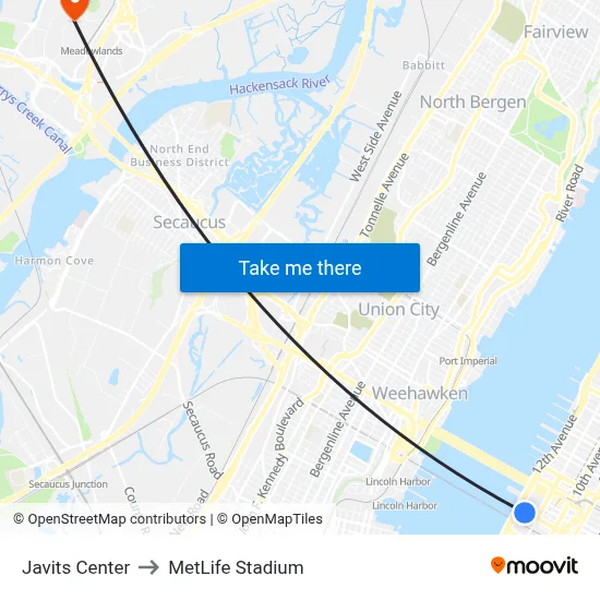 Javits Center to MetLife Stadium map