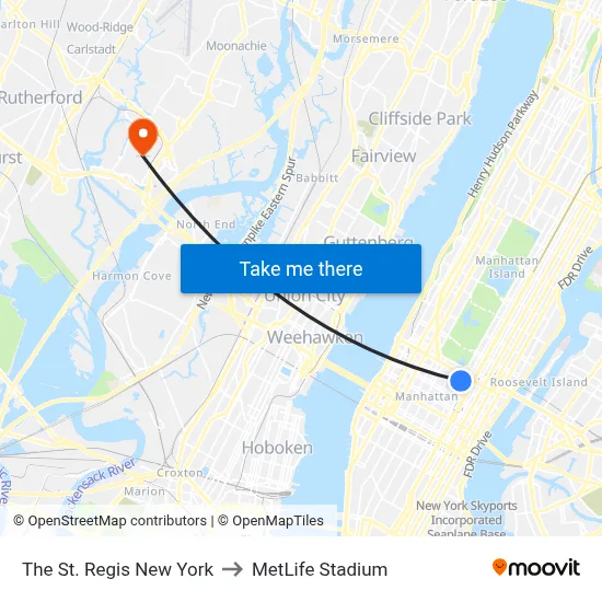 The St. Regis New York to MetLife Stadium map