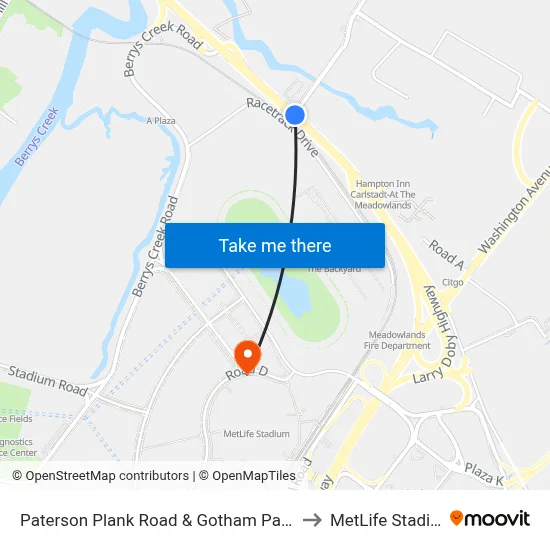 Paterson Plank Road & Gotham Parkway to MetLife Stadium map