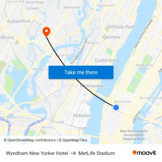 Wyndham New Yorker Hotel to MetLife Stadium map