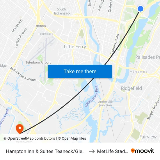 Hampton Inn & Suites Teaneck/Glenpointe to MetLife Stadium map