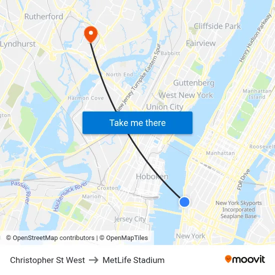 Christopher St West to MetLife Stadium map