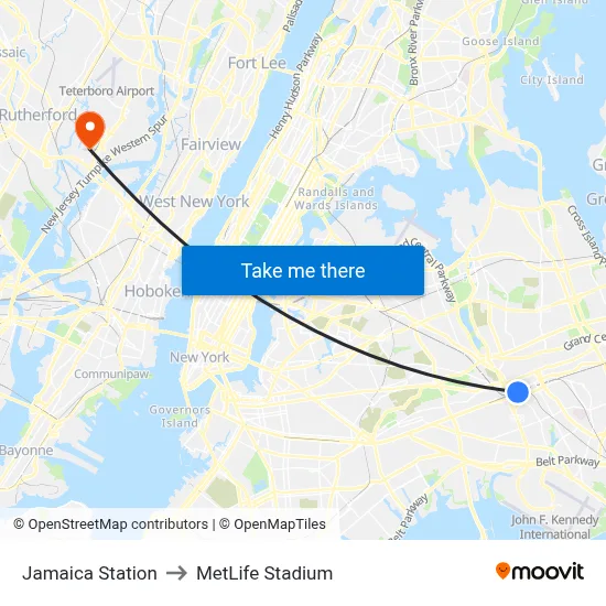 Jamaica Station to MetLife Stadium map