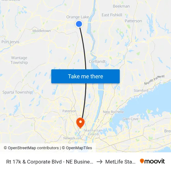 Rt 17k & Corporate Blvd - NE Business Center to MetLife Stadium map