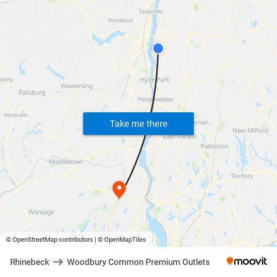 Rhinebeck to Woodbury Common Premium Outlets map
