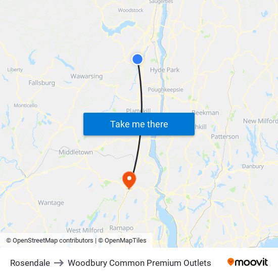Rosendale to Woodbury Common Premium Outlets map