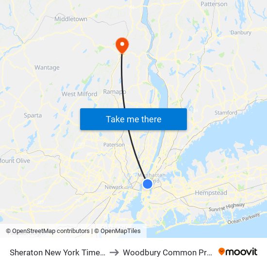 Sheraton New York Times Square Hotel to Woodbury Common Premium Outlets map
