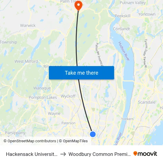 Hackensack University Med Ctr to Woodbury Common Premium Outlets map