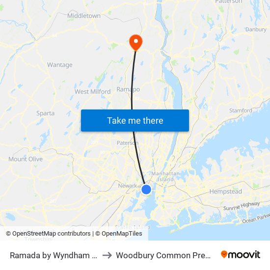 Ramada by Wyndham Jersey City to Woodbury Common Premium Outlets map