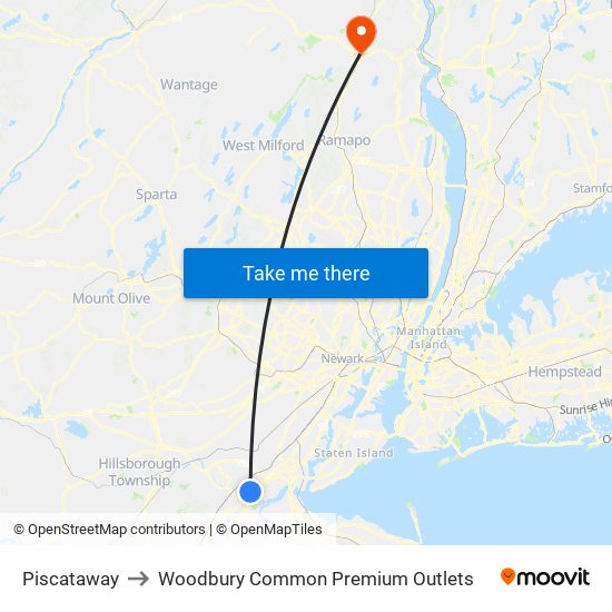 Piscataway to Woodbury Common Premium Outlets map