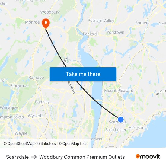 Scarsdale to Woodbury Common Premium Outlets map