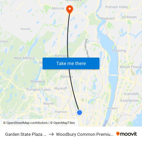 Garden State Plaza NJ USA to Woodbury Common Premium Outlets map