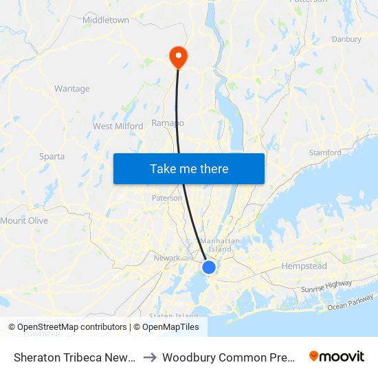 Sheraton Tribeca New York Hotel to Woodbury Common Premium Outlets map