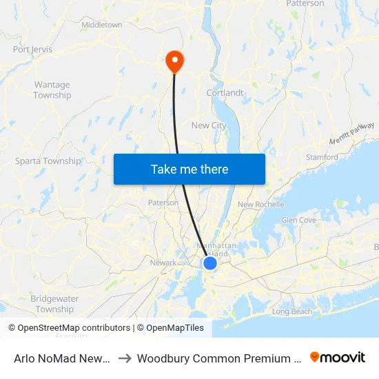 Arlo NoMad New York to Woodbury Common Premium Outlets map
