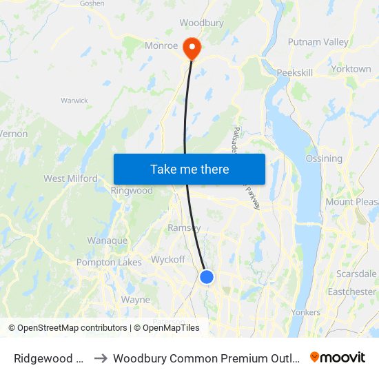Ridgewood NJ to Woodbury Common Premium Outlets map