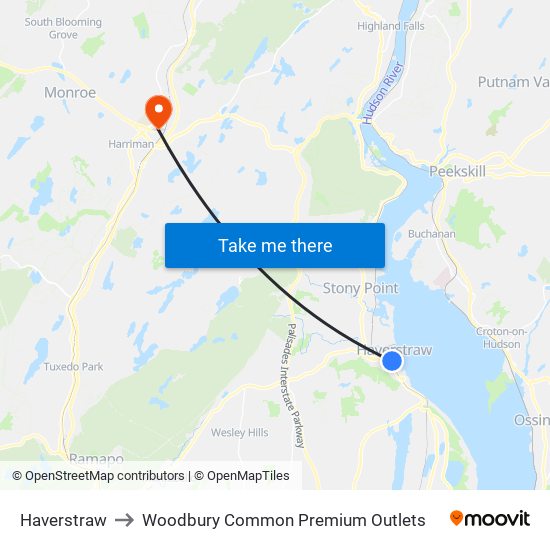 Haverstraw to Woodbury Common Premium Outlets map