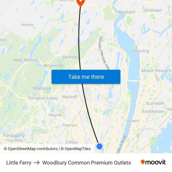 Little Ferry to Woodbury Common Premium Outlets map