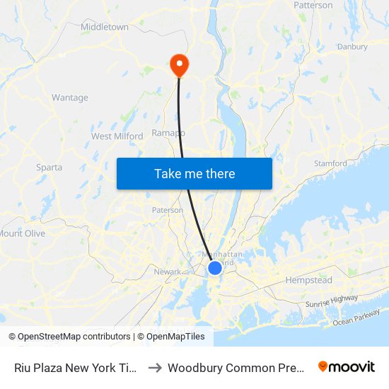 Riu Plaza New York Times Square to Woodbury Common Premium Outlets map