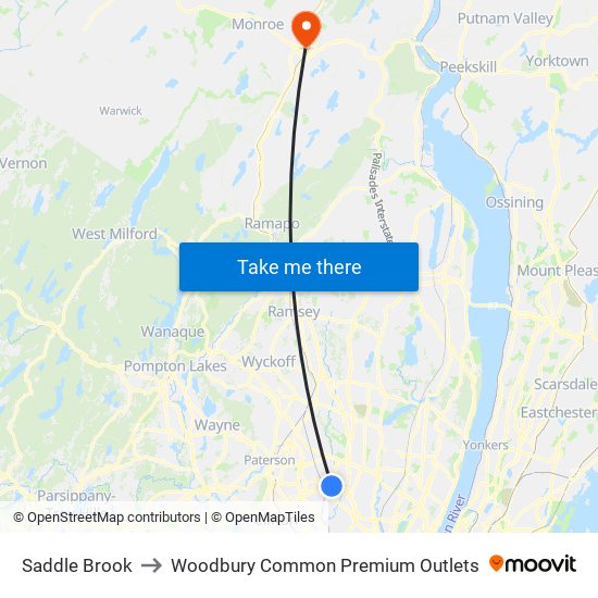 Saddle Brook to Woodbury Common Premium Outlets map