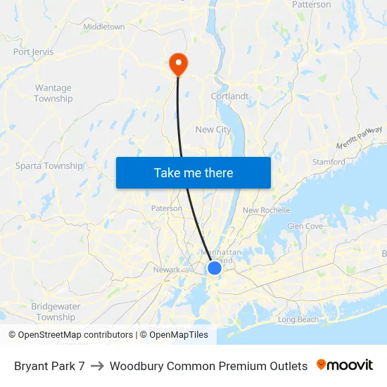 Bryant Park 7 to Woodbury Common Premium Outlets map