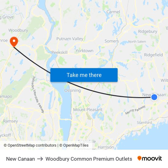 New Canaan to Woodbury Common Premium Outlets map