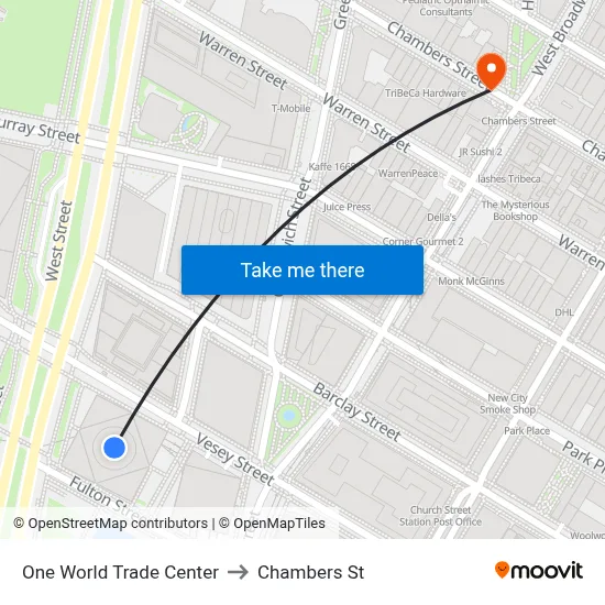 One World Trade Center to Chambers St map