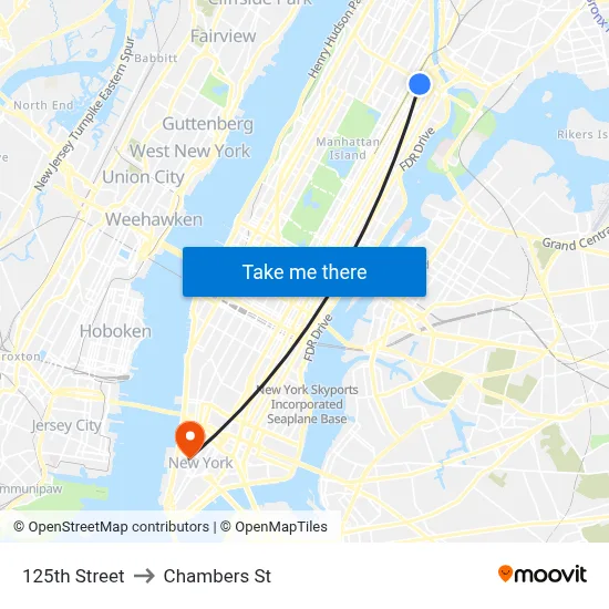 125th Street to Chambers St map