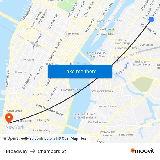 Broadway to Chambers St map