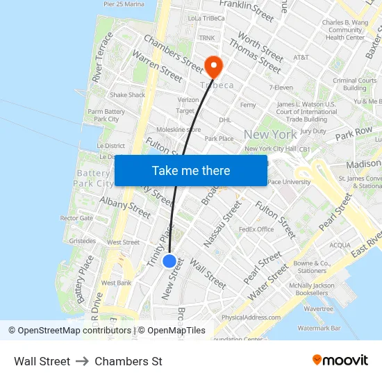 Wall Street to Chambers St map