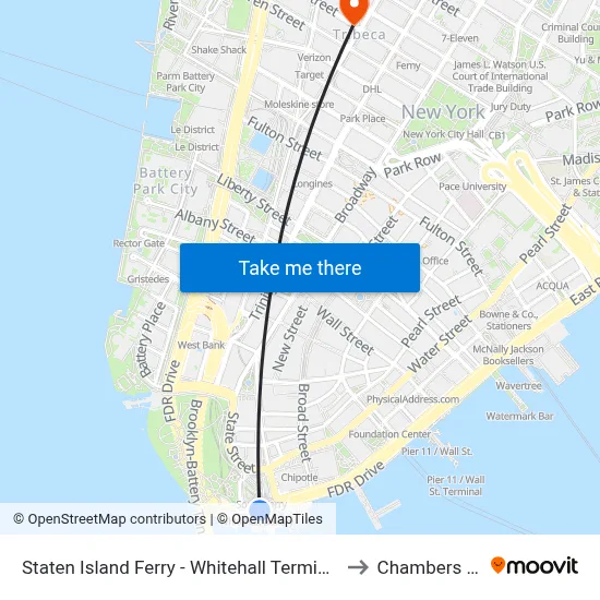 Staten Island Ferry - Whitehall Terminal to Chambers St map