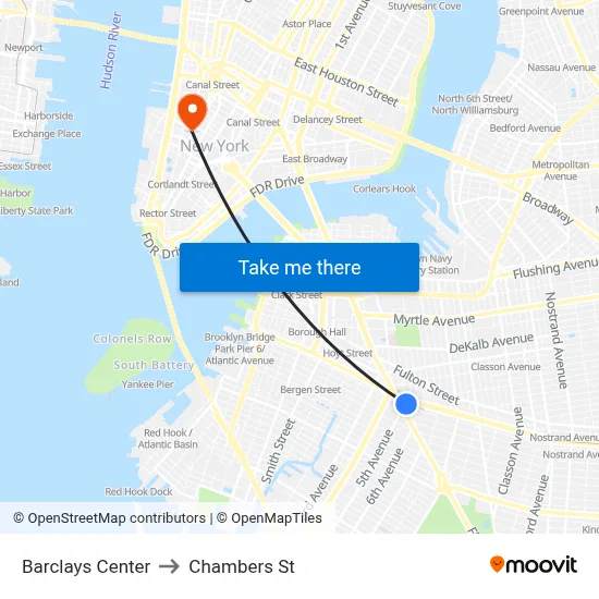 Barclays Center to Chambers St map