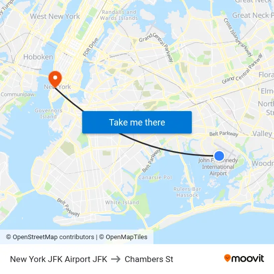 New York JFK Airport JFK to Chambers St map