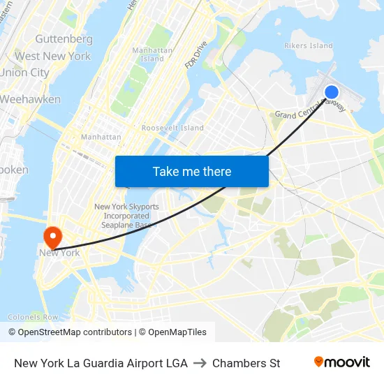 New York La Guardia Airport LGA to Chambers St map