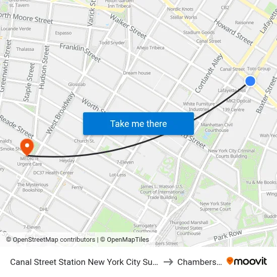 Canal Street Station New York City Subway to Chambers St map
