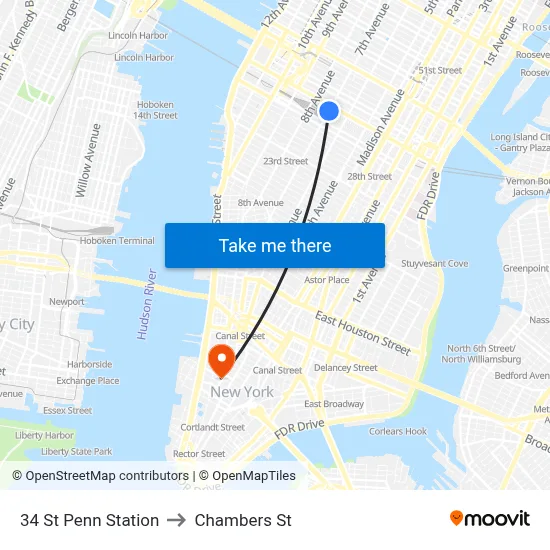34 St Penn Station to Chambers St map