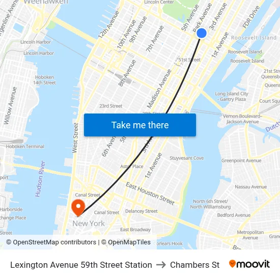 Lexington Avenue 59th Street Station to Chambers St map