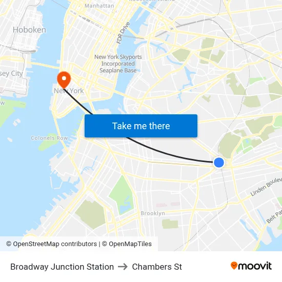 Broadway Junction Station to Chambers St map