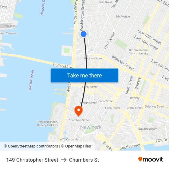149 Christopher Street to Chambers St map