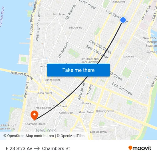 E 23 St/3 Av to Chambers St map