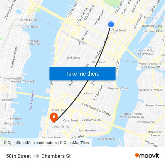 50th Street to Chambers St map