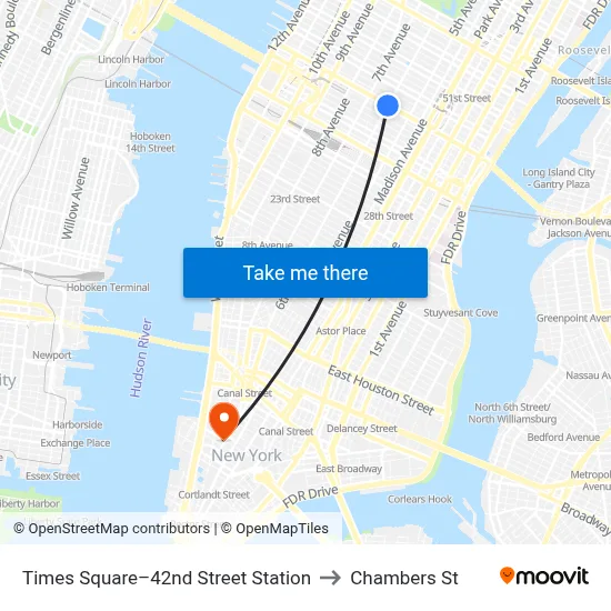 Times Square–42nd Street Station to Chambers St map