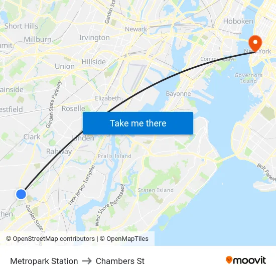 Metropark Station to Chambers St map